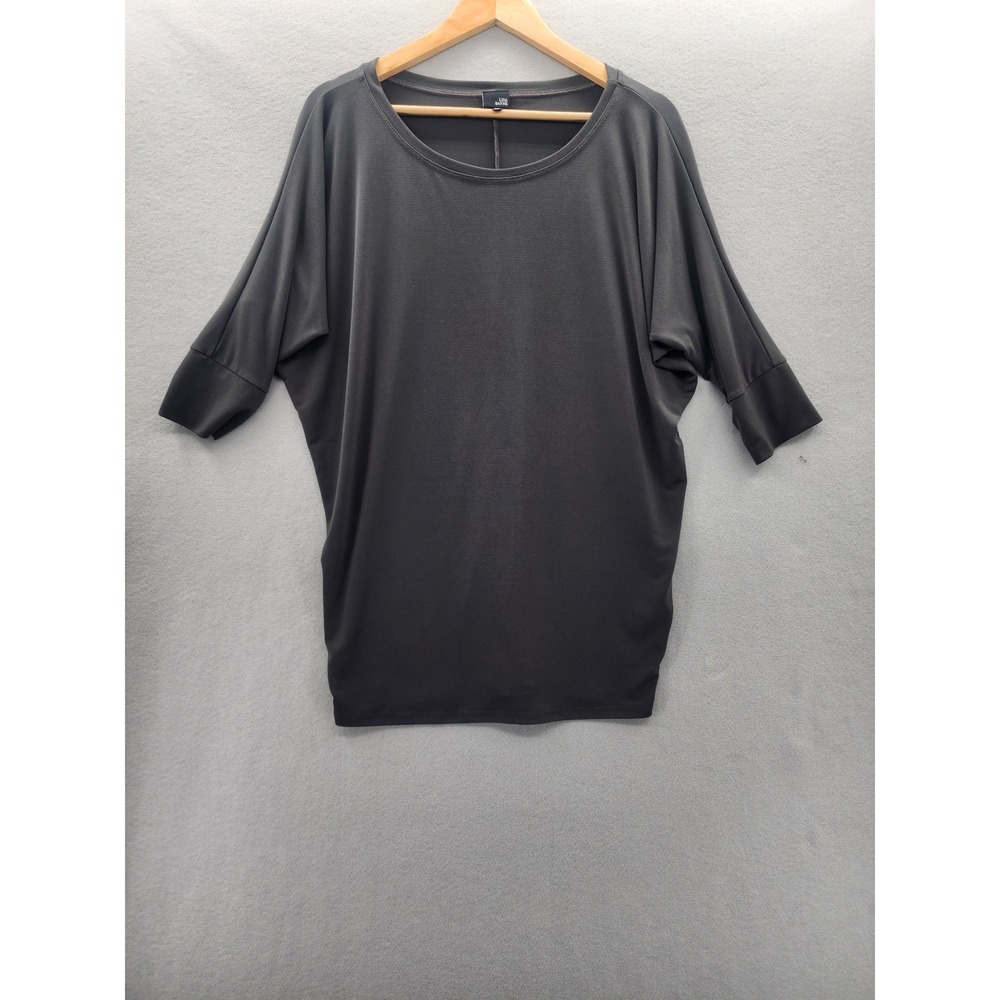 Lisa Bayne Grey Batwing Sleeve Tunic Top XS Dolman 3/4 Sleeve Scoop Neck Blouse